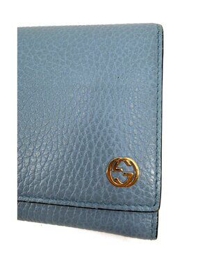 Gucci Interlocking G Light Blue Leather Continental Flap Wallet